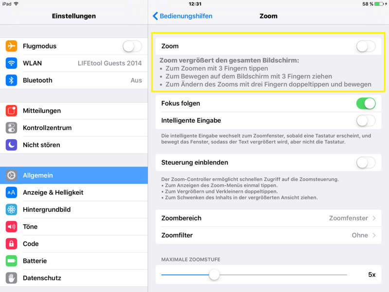 201601 iPad Einstellungen LIFEtool