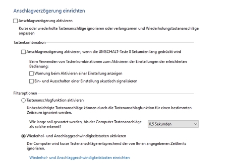 Screenshot: Tatsatureinstellungsmöglichkeiten im Beitriebssystem Windwos