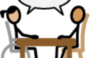 Symbol: Symbol für Beratung - zwei Menschen sitzen an einem Tisch und unterhalten sich Symbol: Symbol für Beratung - zwei Menschen sitzen an einem Tisch und unterhalten sich