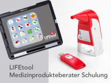 Abbildung: TD Pilot und IntegraMouse Plus mit Schriftzug LIFEtool Medizinprodukteberaterschulung